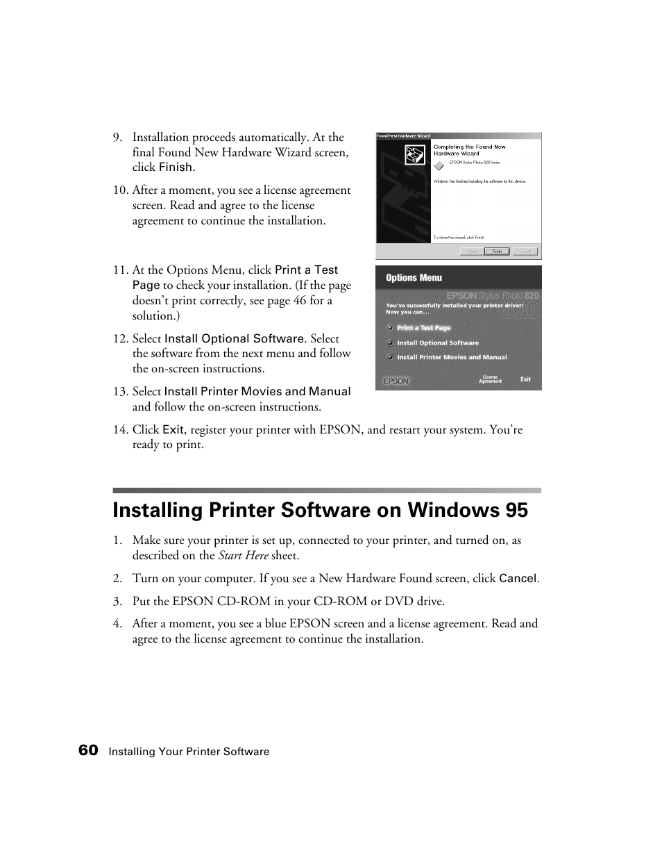 Installing printer software on windows 95 | Epson B163A User Manual | Page 65 / 81
