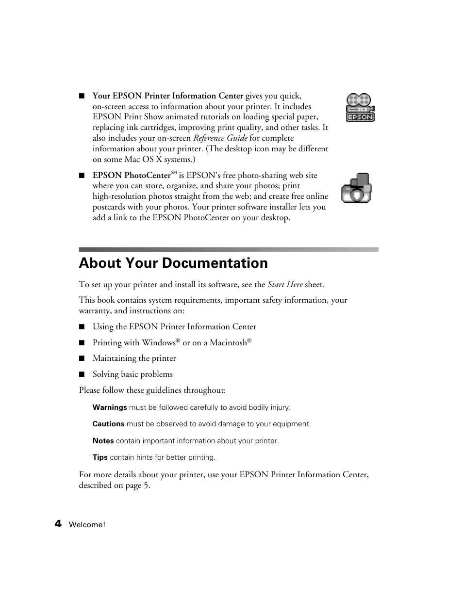 About your documentation | Epson B163A User Manual | Page 9 / 81