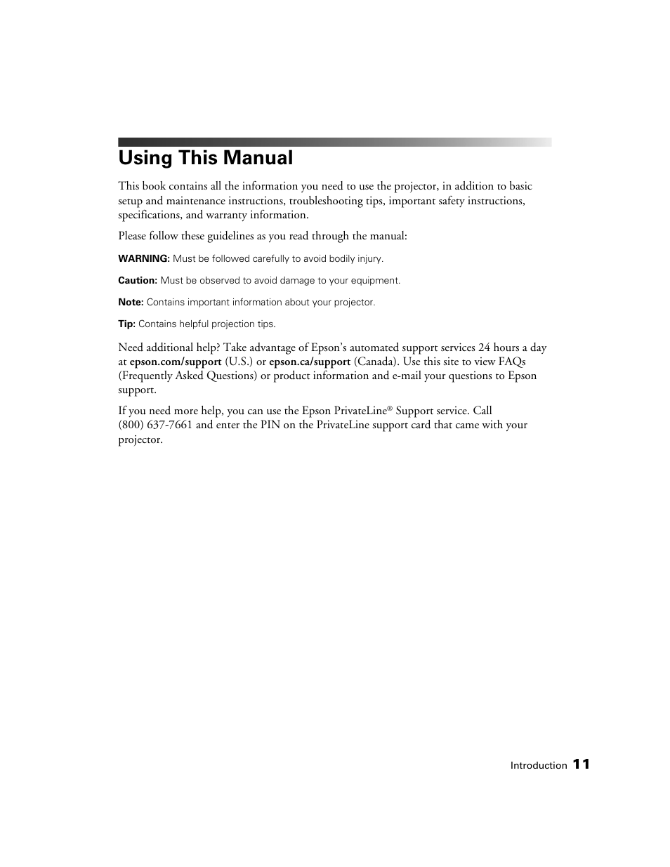 Using this manual | Epson POWERLITE 8350 User Manual | Page 11 / 80