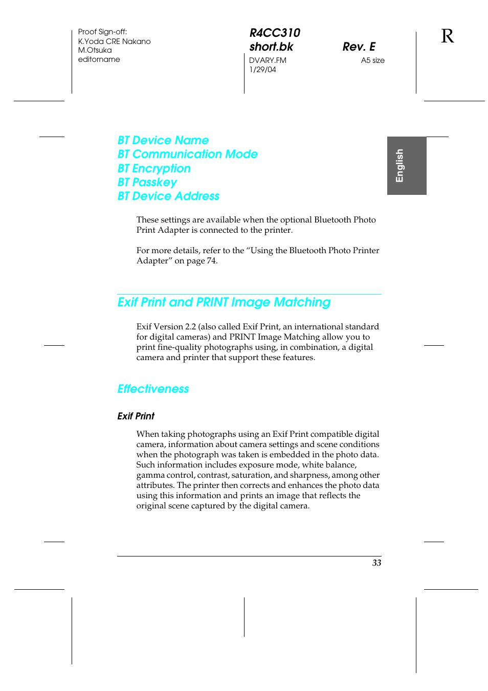 Exif print and print image matching | Epson A251B User Manual | Page 33 / 86