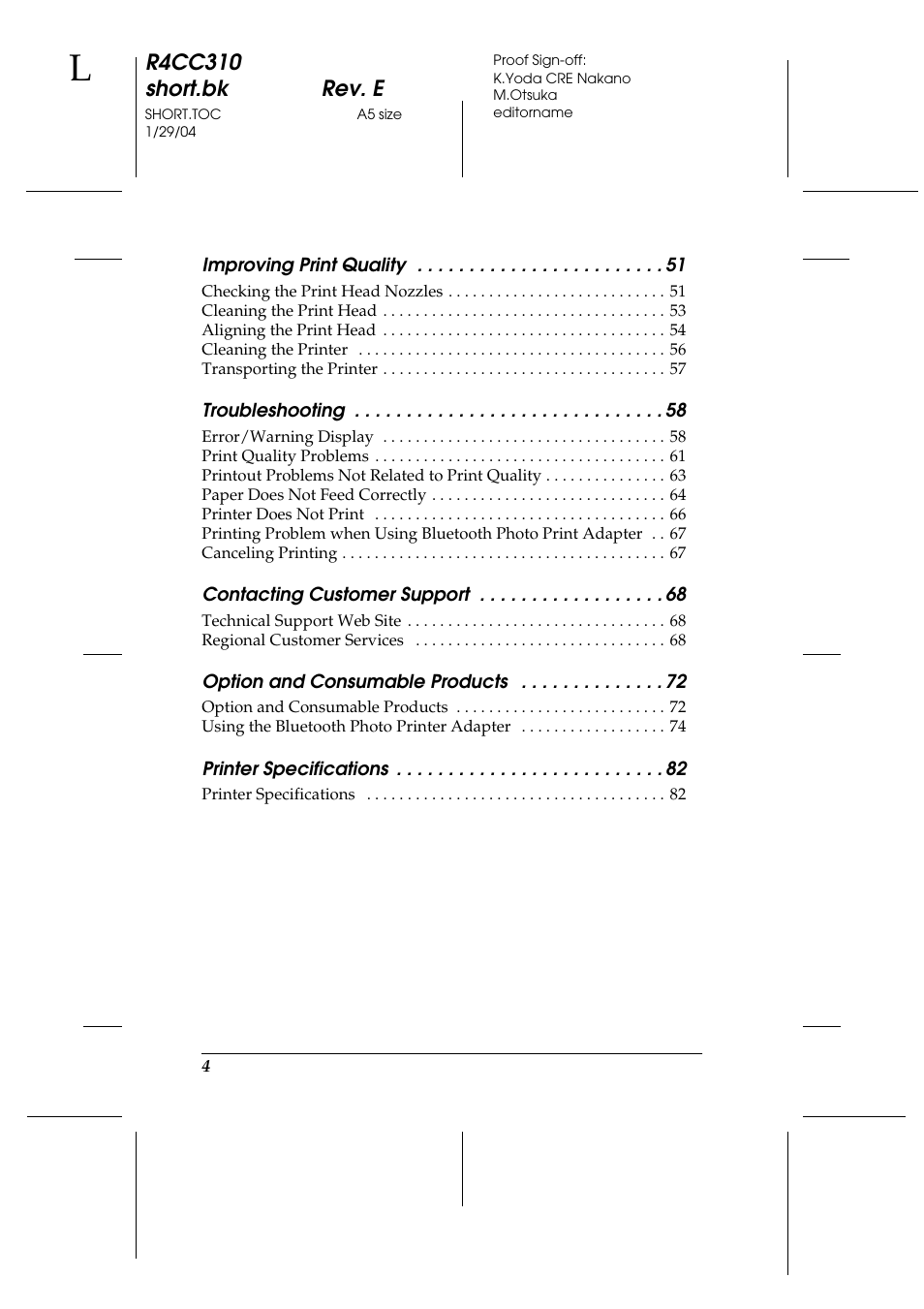 R4cc310 short.bk rev. e | Epson A251B User Manual | Page 4 / 86