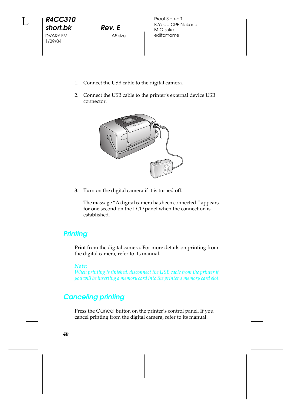 R4cc310 short.bk rev. e, Printing, Canceling printing | Epson A251B User Manual | Page 40 / 86