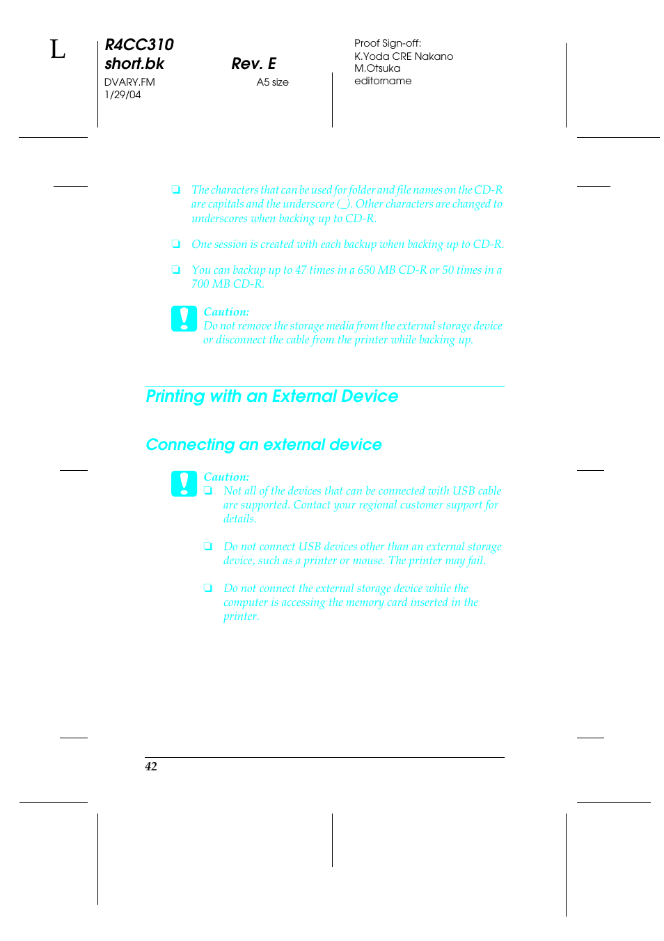 Printing with an external device | Epson A251B User Manual | Page 42 / 86
