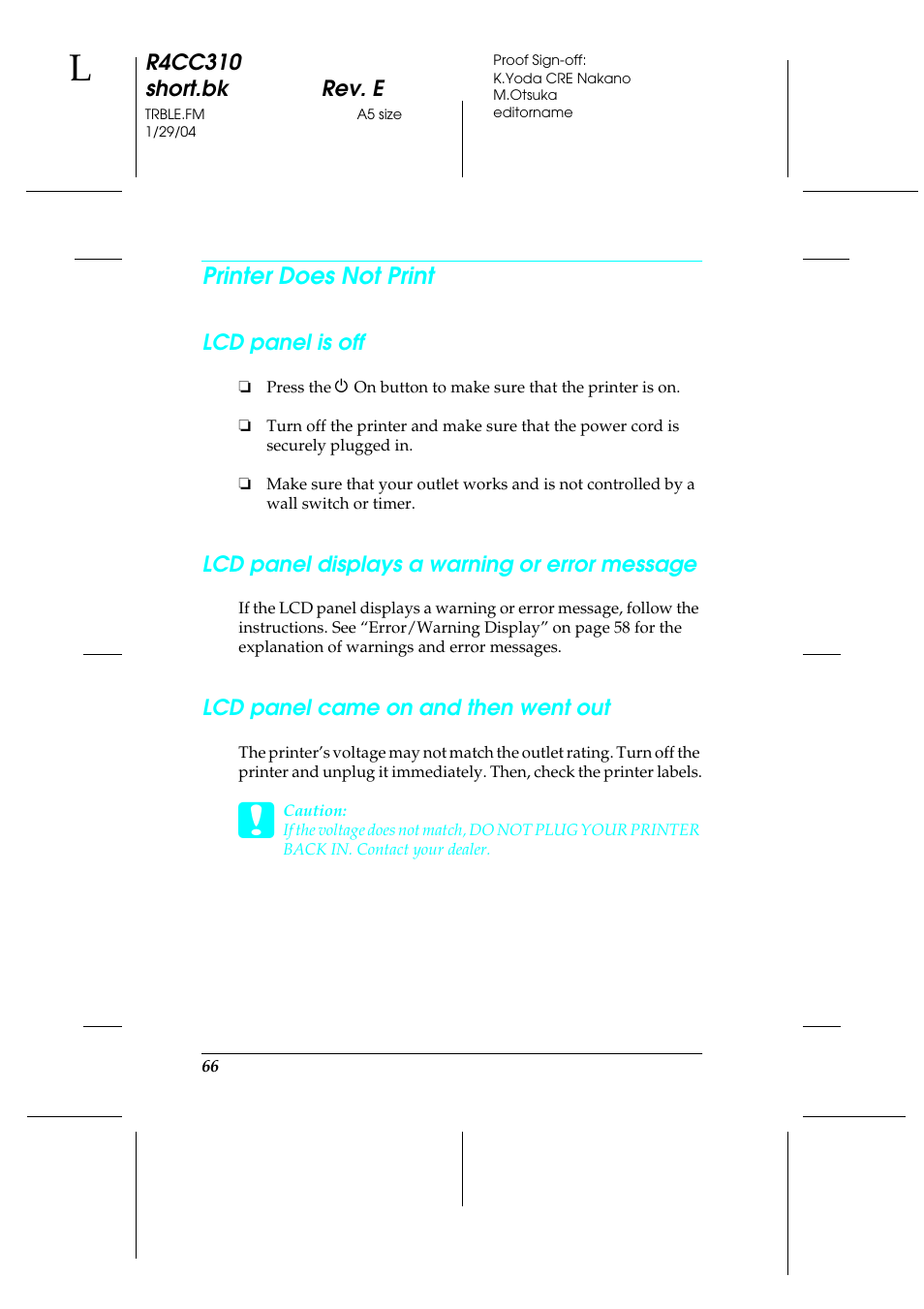 Printer does not print | Epson A251B User Manual | Page 66 / 86