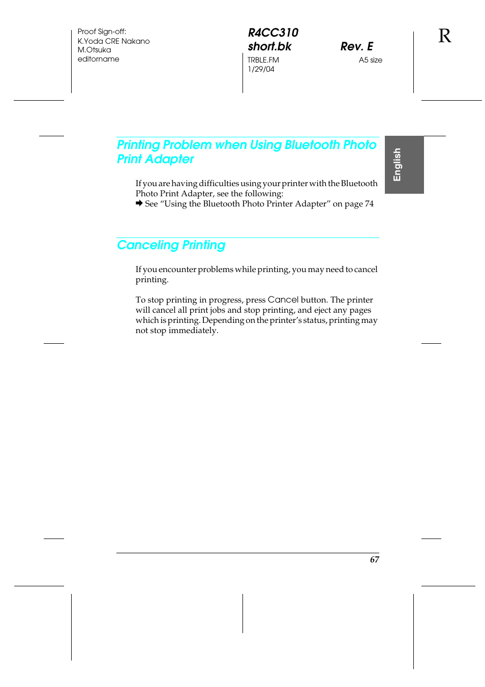 Canceling printing | Epson A251B User Manual | Page 67 / 86