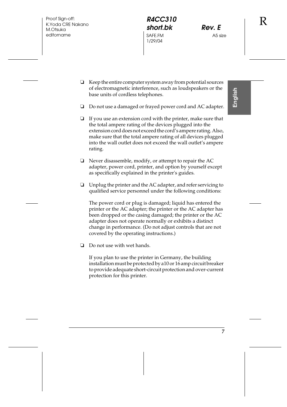 R4cc310 short.bk rev. e | Epson A251B User Manual | Page 7 / 86
