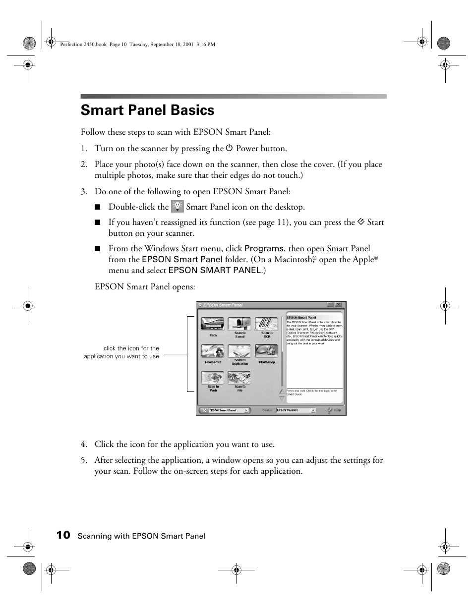 Smart panel basics | Epson Prefection 2450 User Manual | Page 14 / 58