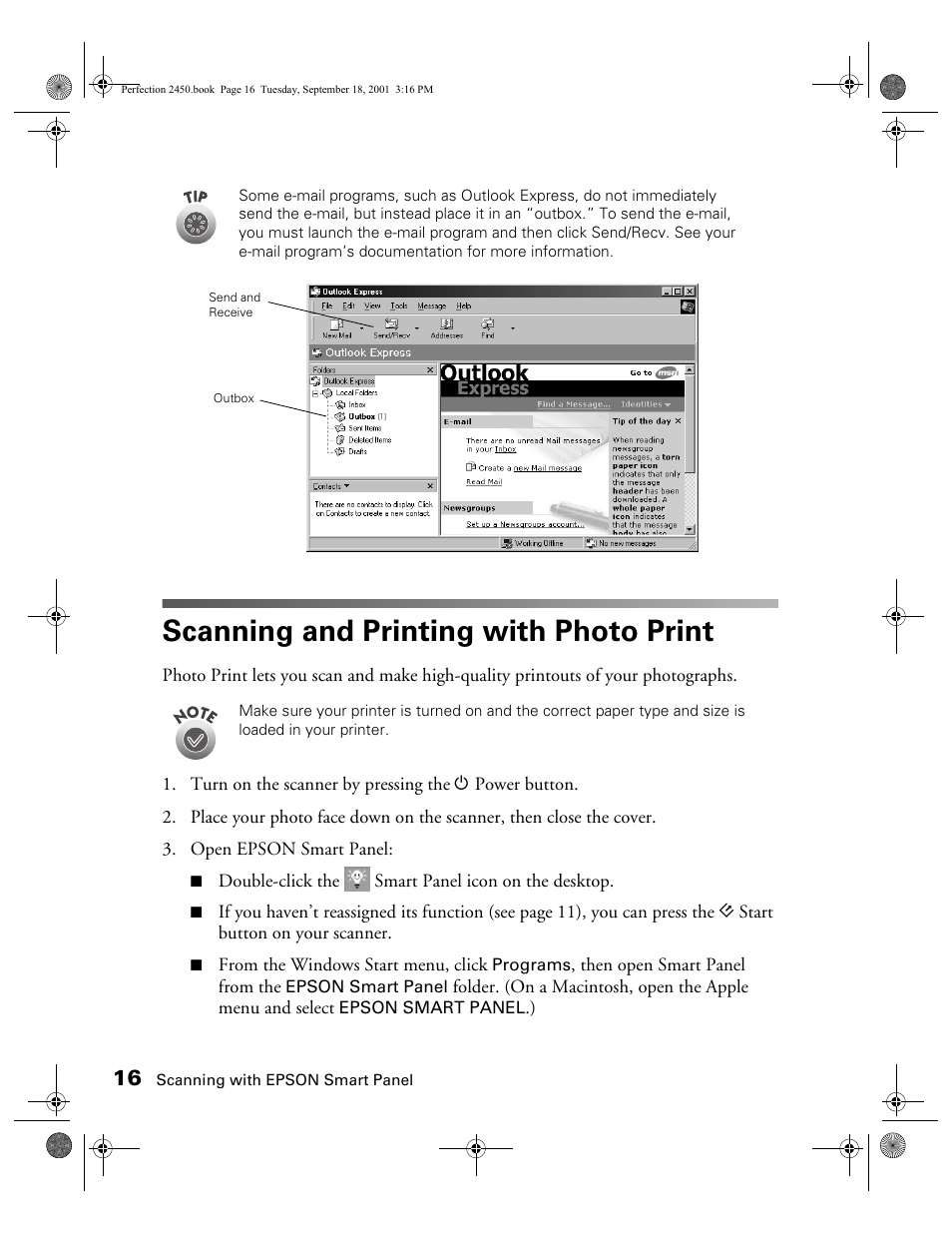 Scanning and printing with photo print | Epson Prefection 2450 User Manual | Page 20 / 58