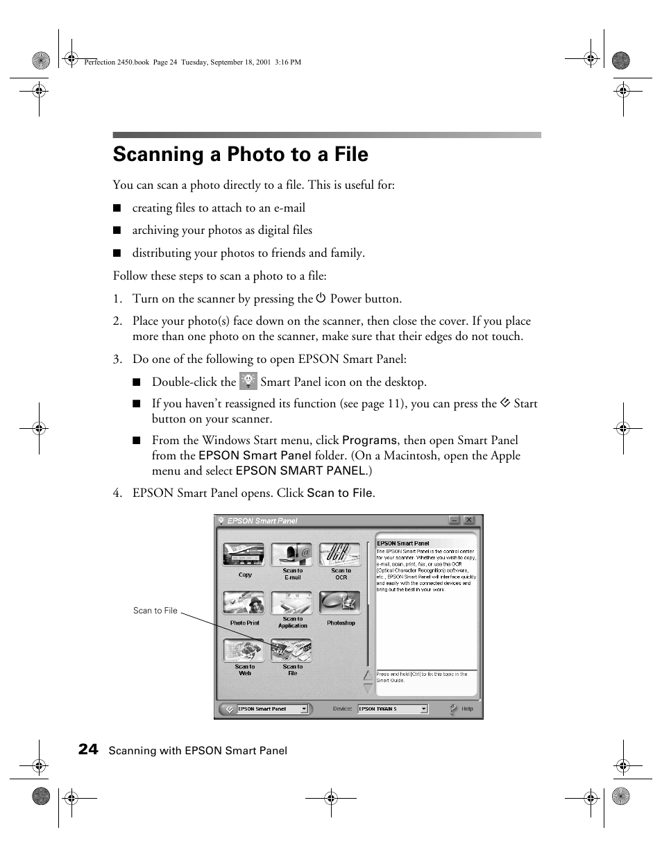 Scanning a photo to a file | Epson Prefection 2450 User Manual | Page 28 / 58