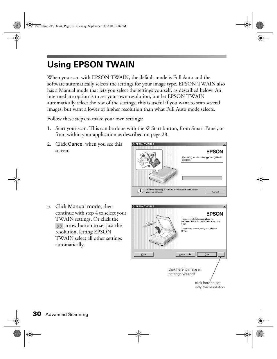 Using epson twain | Epson Prefection 2450 User Manual | Page 34 / 58