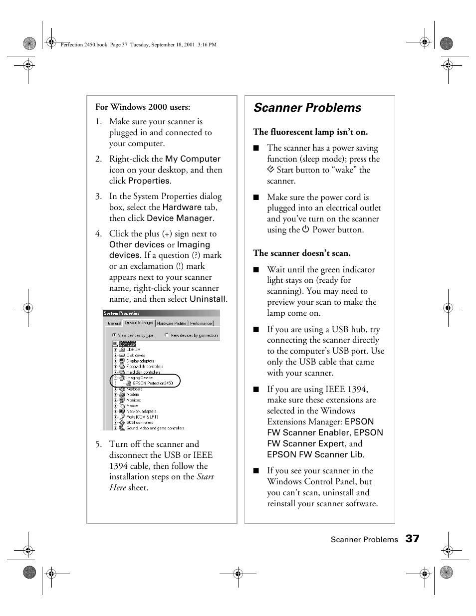 Scanner problems | Epson Prefection 2450 User Manual | Page 41 / 58