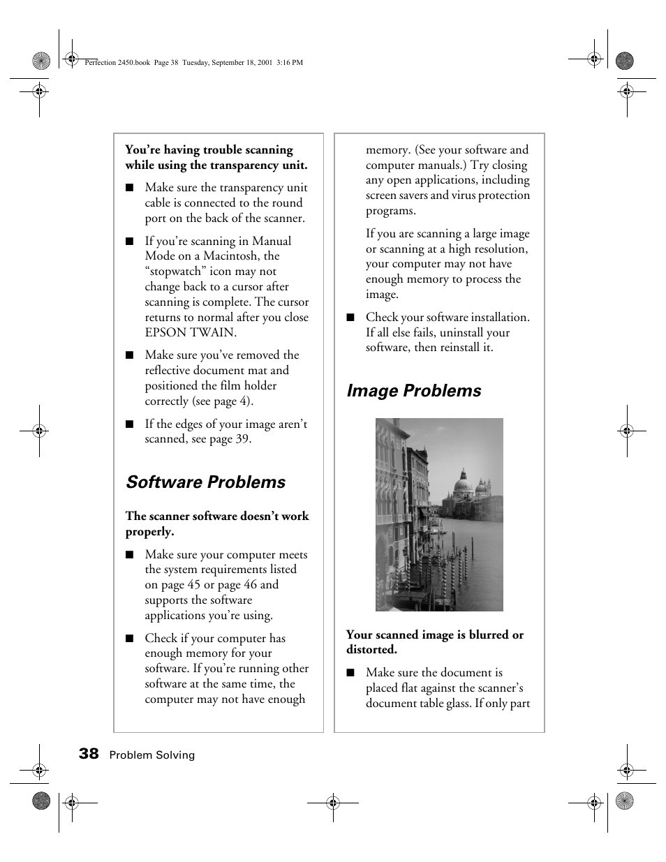 Software problems, Image problems | Epson Prefection 2450 User Manual | Page 42 / 58