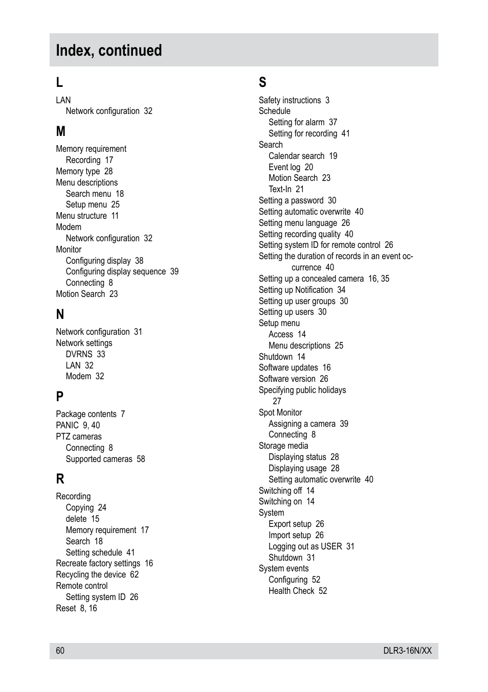 Index, continued | Epson DLR3-16N/410CDV User Manual | Page 60 / 64