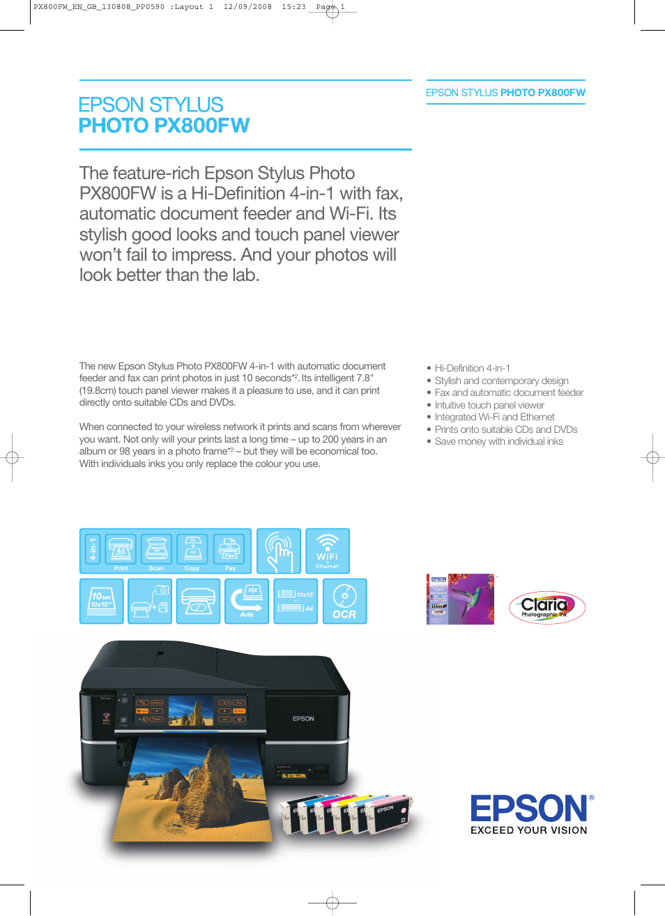Epson STYLUS PHOTO PX800FW User Manual | 3 pages