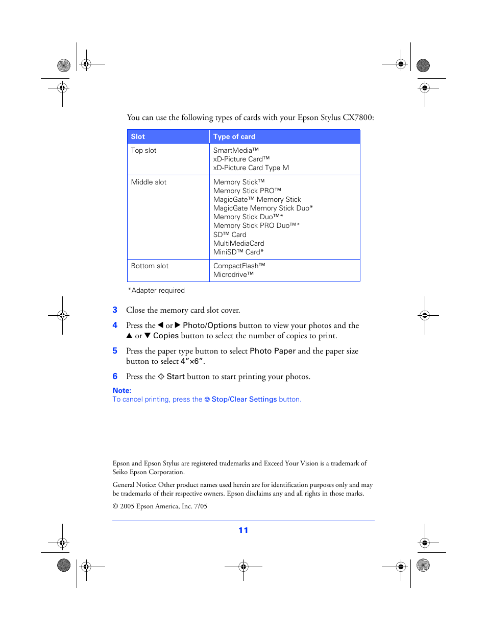 Epson All in One Stylus CX7800 User Manual | Page 11 / 12