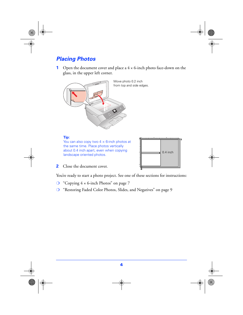 Placing photos | Epson All in One Stylus CX7800 User Manual | Page 4 / 12