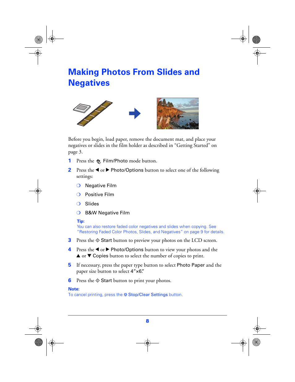 Making photos from slides and negatives | Epson All in One Stylus CX7800 User Manual | Page 8 / 12