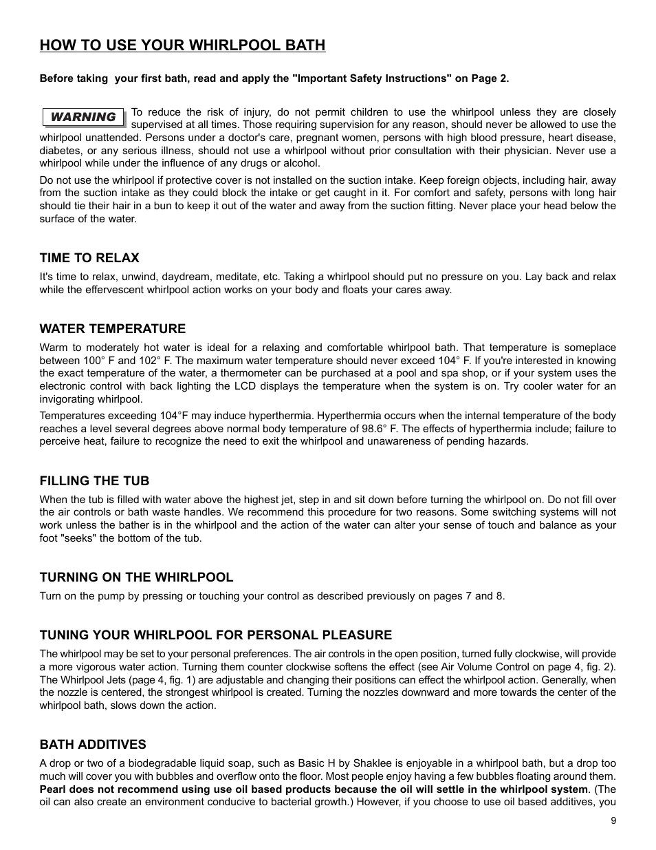 How to use your whirlpool bath | Epson 10050073 User Manual | Page 9 / 16