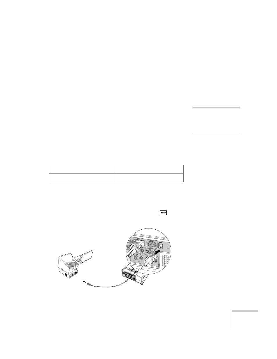 Connecting the usb cable for remote mouse control, Connecting the usb cable, For remote mouse control | Epson 61p User Manual | Page 19 / 116