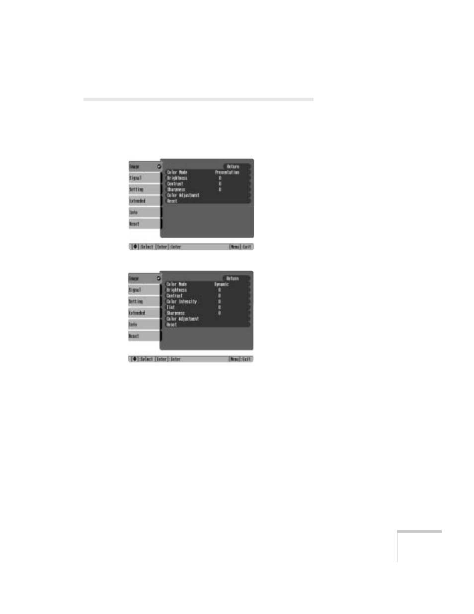 Adjusting colors and clarity | Epson 61p User Manual | Page 53 / 116