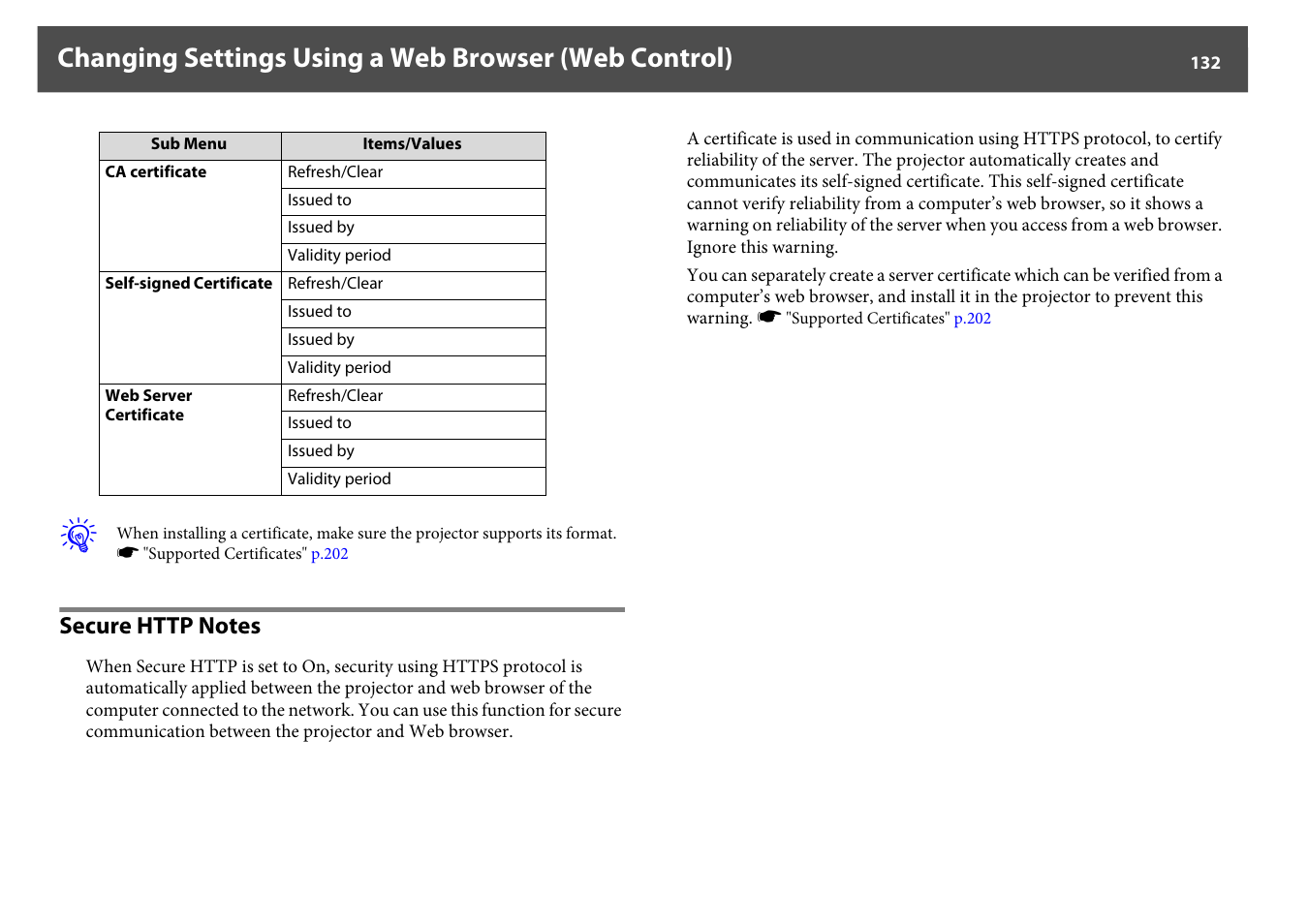 Secure http notes | Epson Z8250NL User Manual | Page 132 / 256