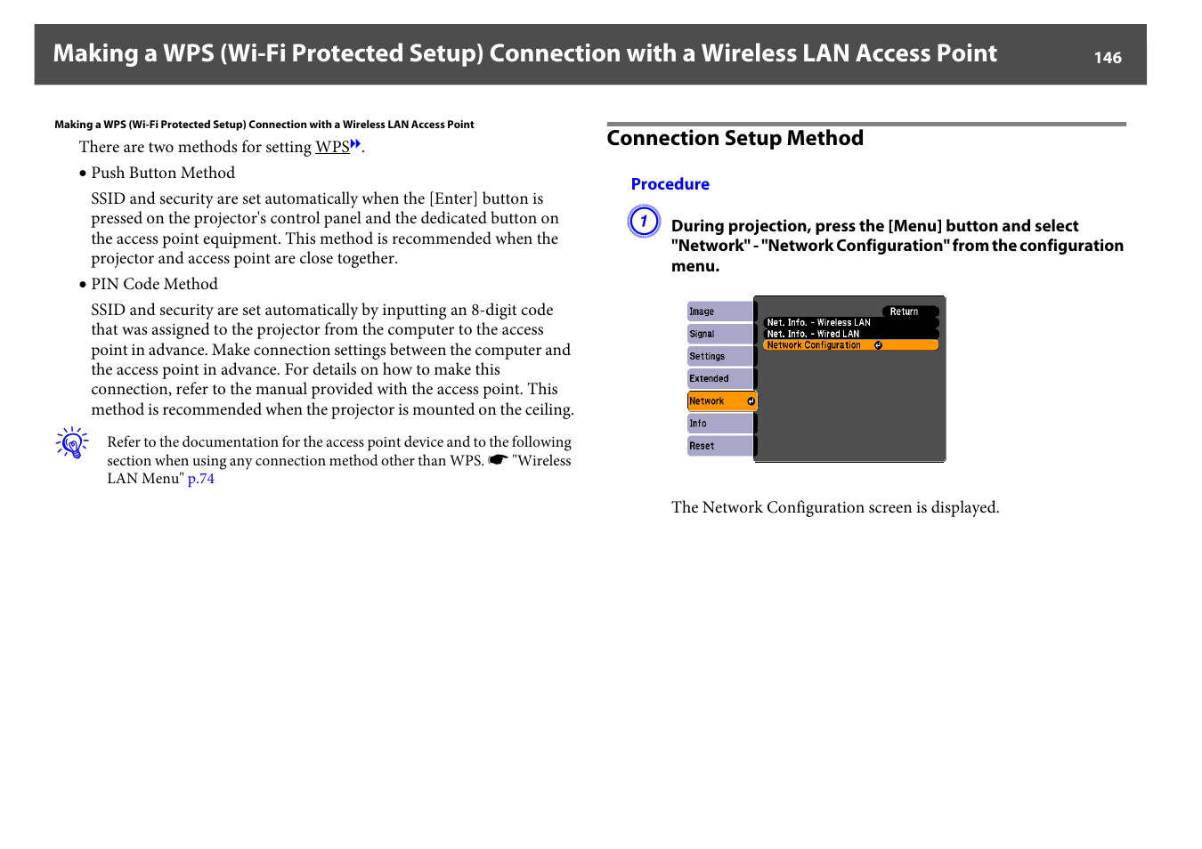 Connection setup method | Epson Z8250NL User Manual | Page 146 / 256