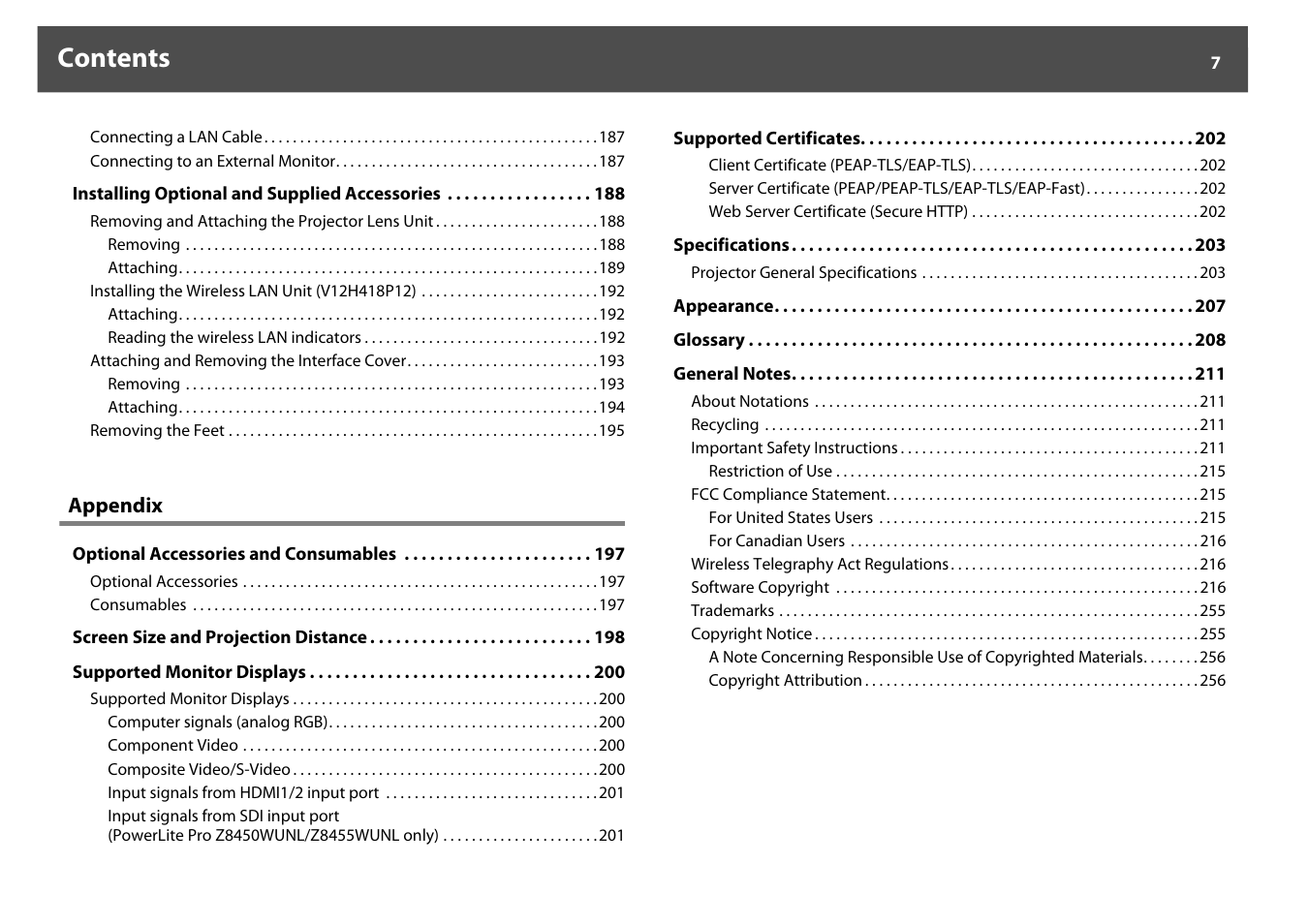 Epson Z8250NL User Manual | Page 7 / 256