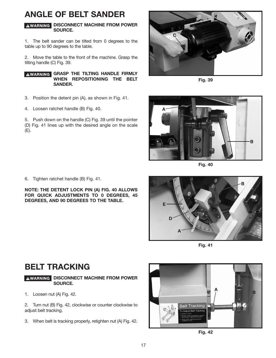 Angle of belt sander, Belt tracking | Epson 31-396 User Manual | Page 17 / 24