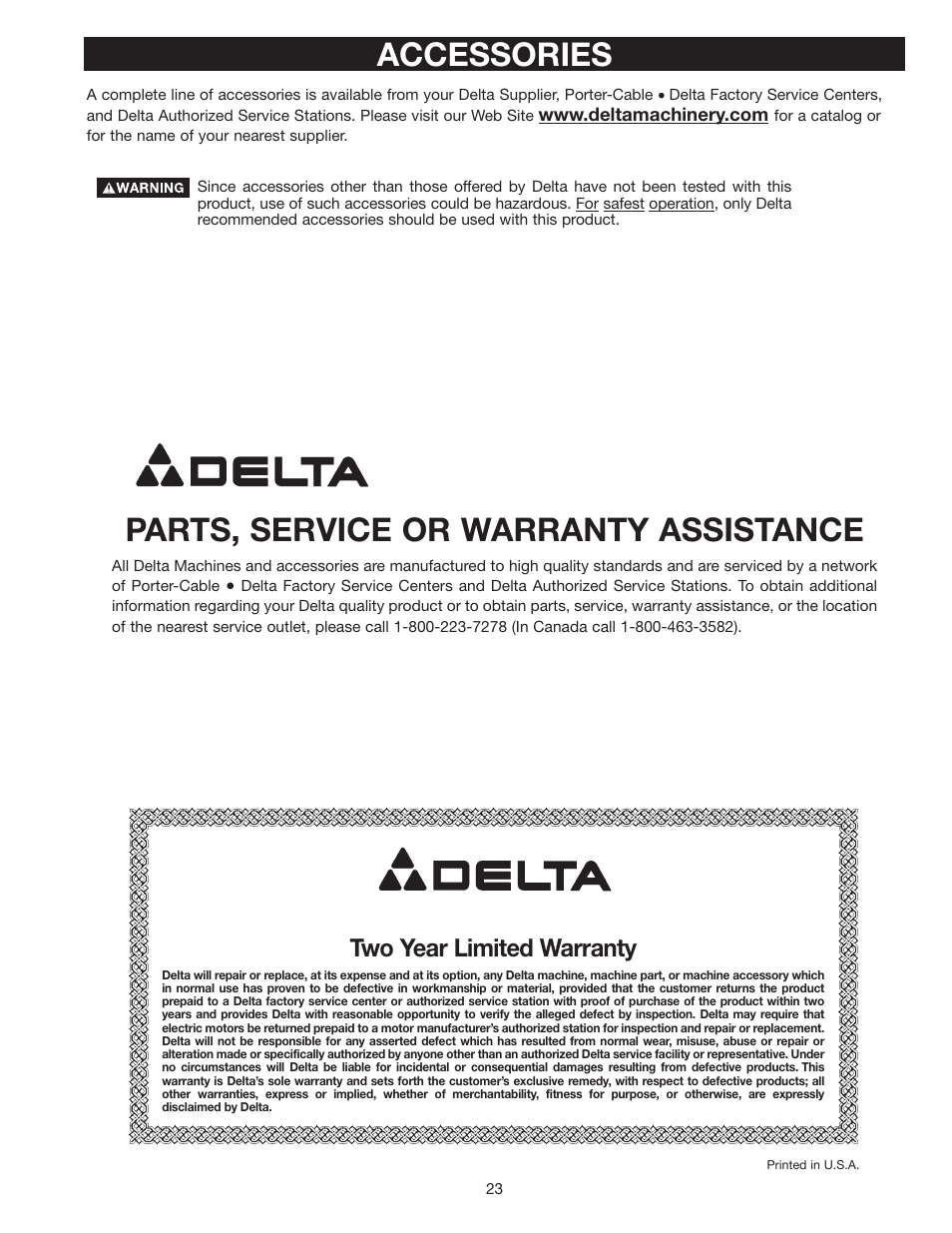 Parts, service or warranty assistance, Accessories, Two year limited warranty | Epson 31-396 User Manual | Page 23 / 24