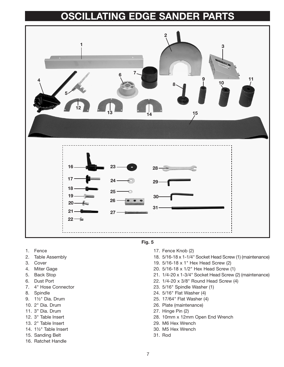 Oscillating edge sander parts | Epson 31-396 User Manual | Page 7 / 24