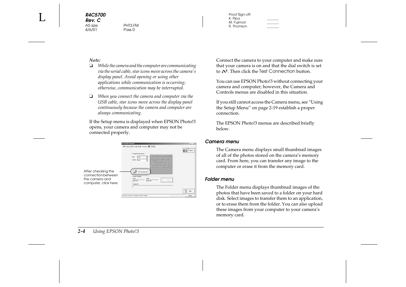 Camera menu, Folder menu | Epson 4012033-00 XXX User Manual | Page 29 / 81