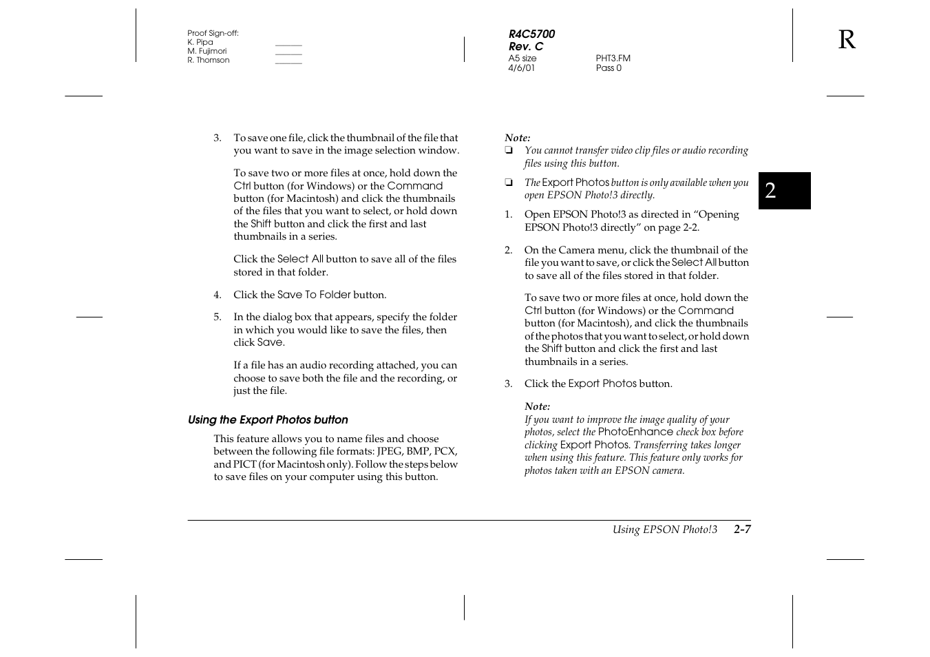 Using the export photos button | Epson 4012033-00 XXX User Manual | Page 32 / 81