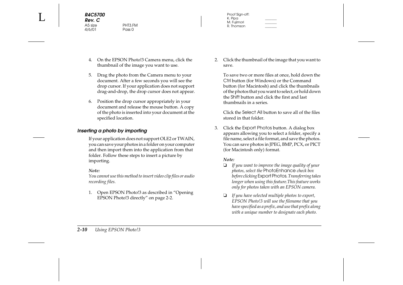 Inserting a photo by importing | Epson 4012033-00 XXX User Manual | Page 35 / 81