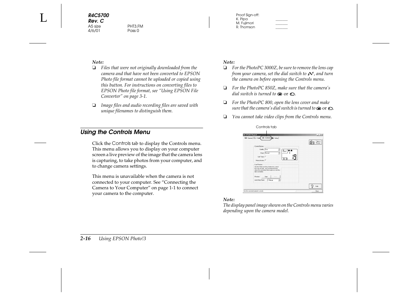 Using the controls menu, Using the controls menu -16 | Epson 4012033-00 XXX User Manual | Page 41 / 81