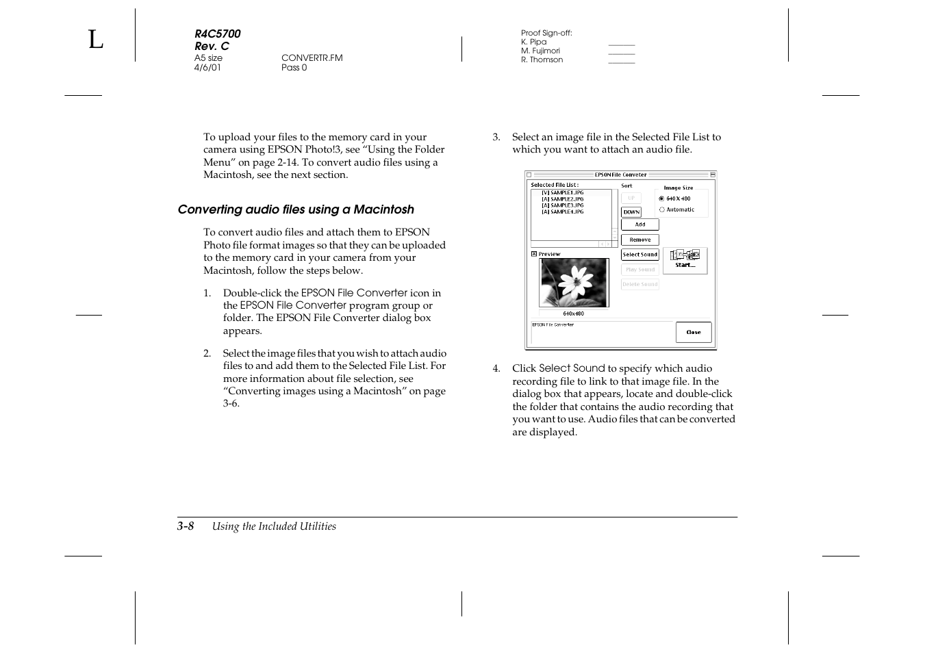 Converting audio files using a macintosh, Converting audio files using a macintosh -8 | Epson 4012033-00 XXX User Manual | Page 55 / 81