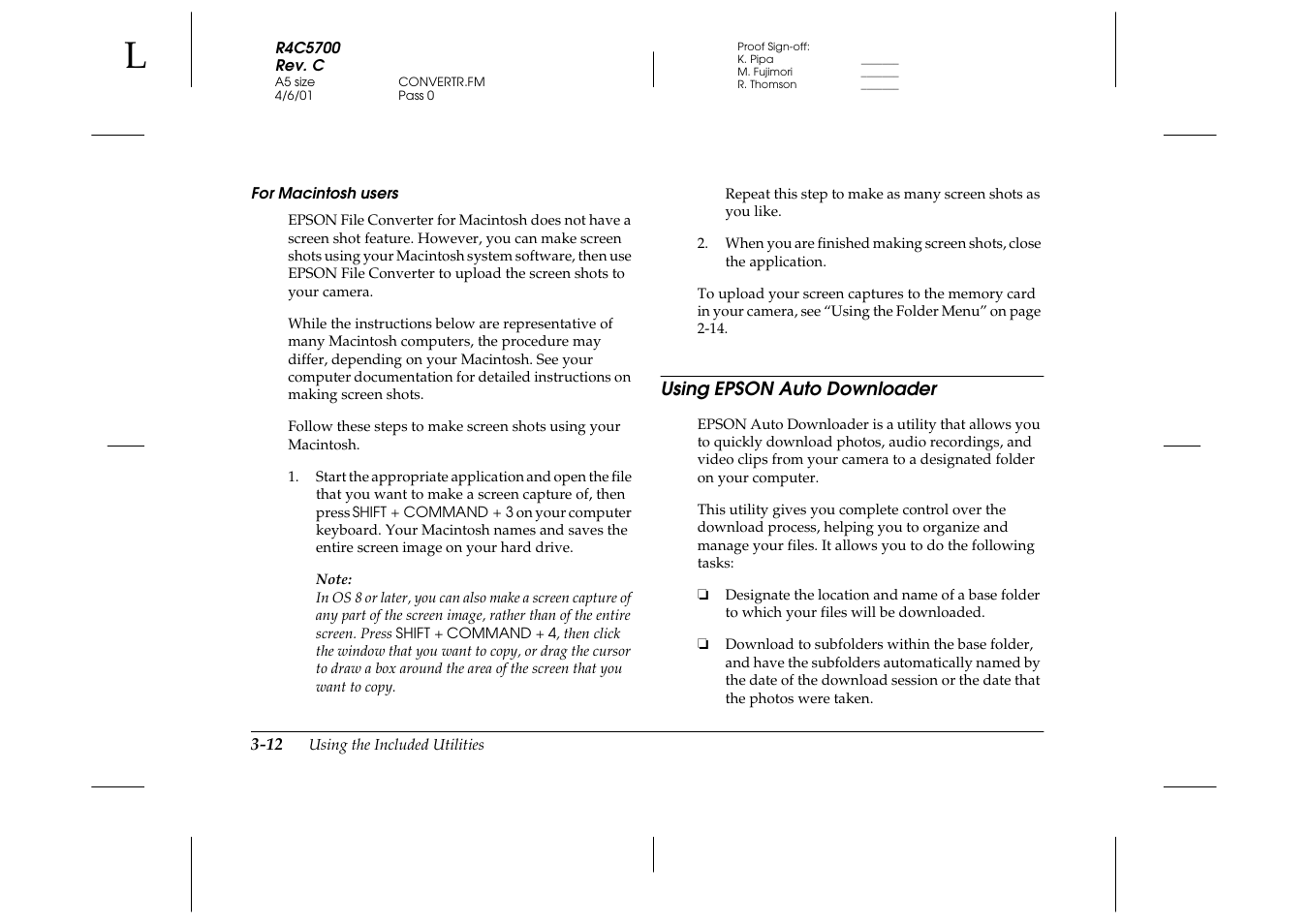 For macintosh users, Using epson auto downloader, Using epson auto downloader -12 | Epson 4012033-00 XXX User Manual | Page 59 / 81