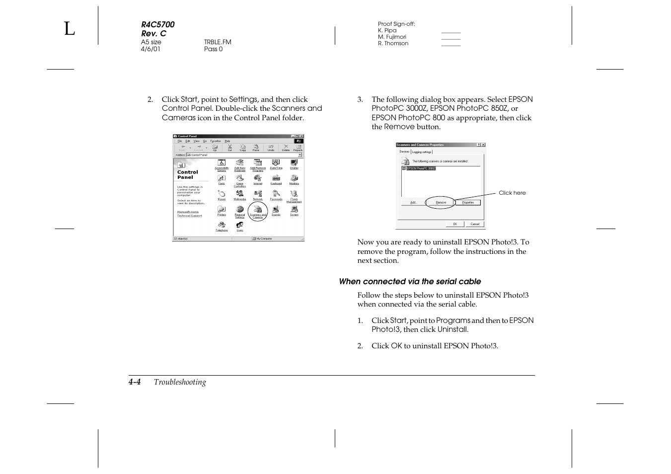 When connected via the serial cable | Epson 4012033-00 XXX User Manual | Page 71 / 81