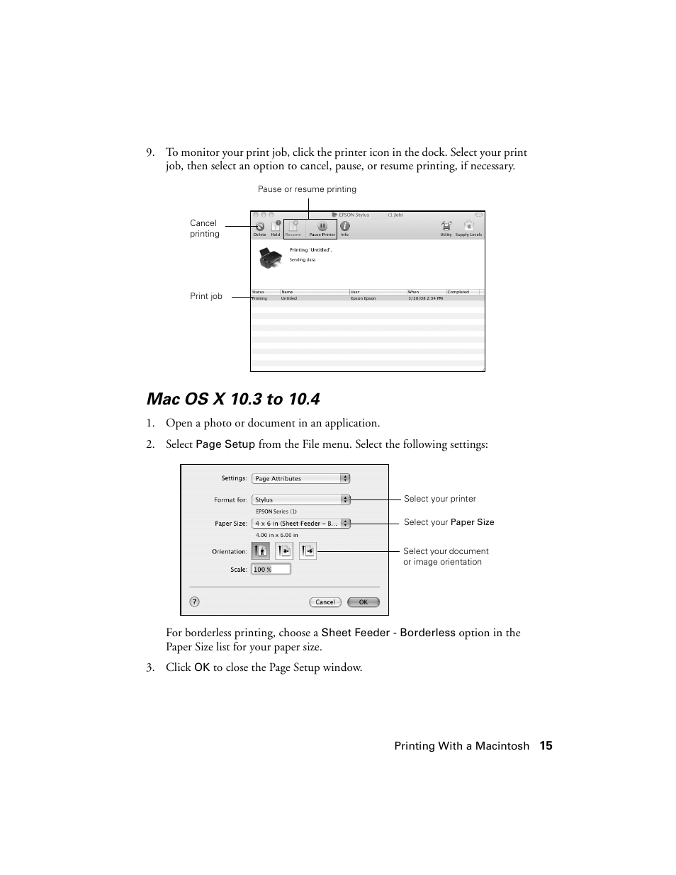 Mac os x 10.3 to 10.4 | Epson NX100 User Manual | Page 15 / 40