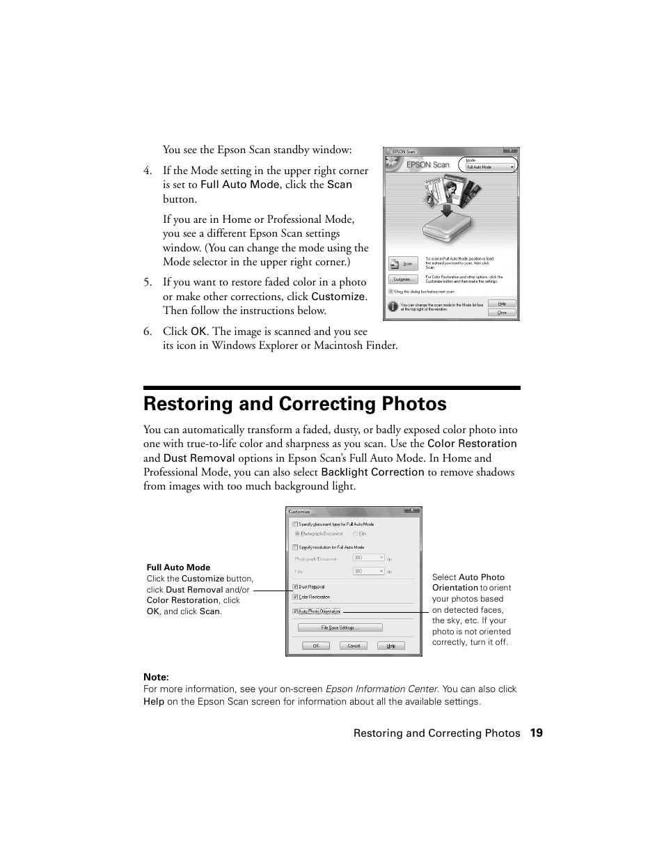 Restoring and correcting photos | Epson NX100 User Manual | Page 19 / 40