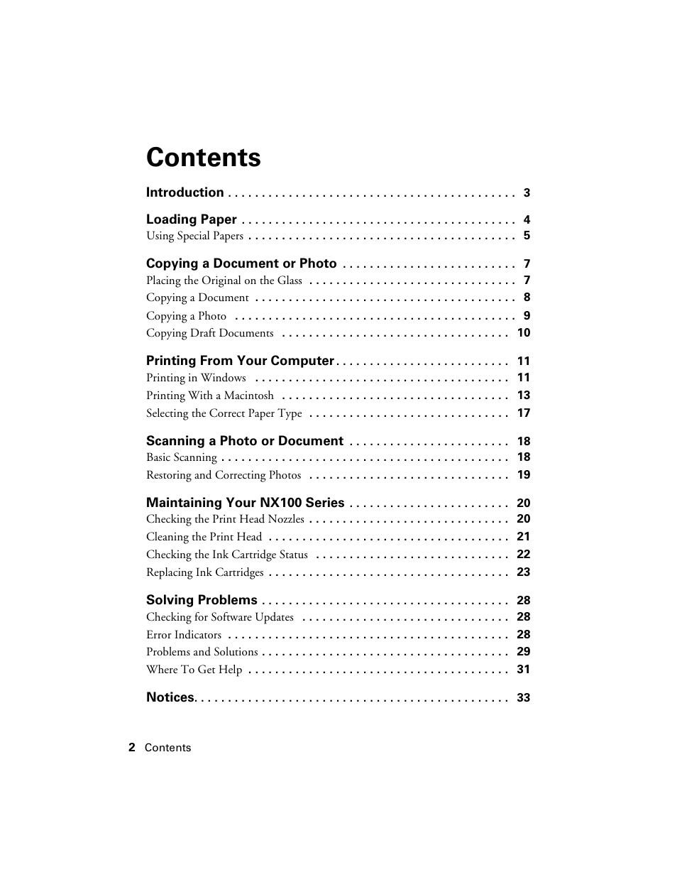 Epson NX100 User Manual | Page 2 / 40