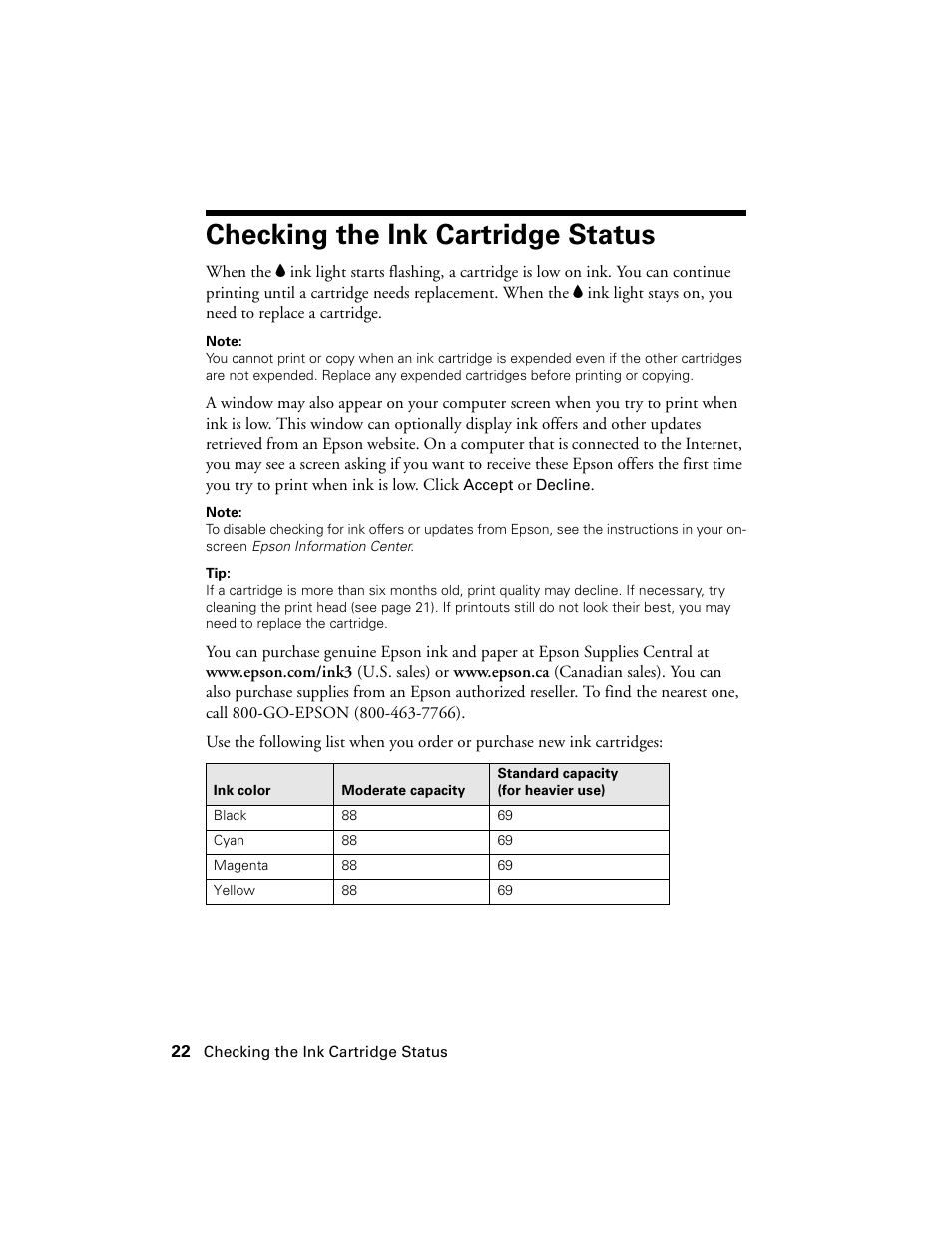 Checking the ink cartridge status | Epson NX100 User Manual | Page 22 / 40