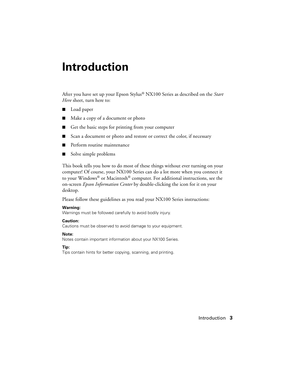 Introduction | Epson NX100 User Manual | Page 3 / 40