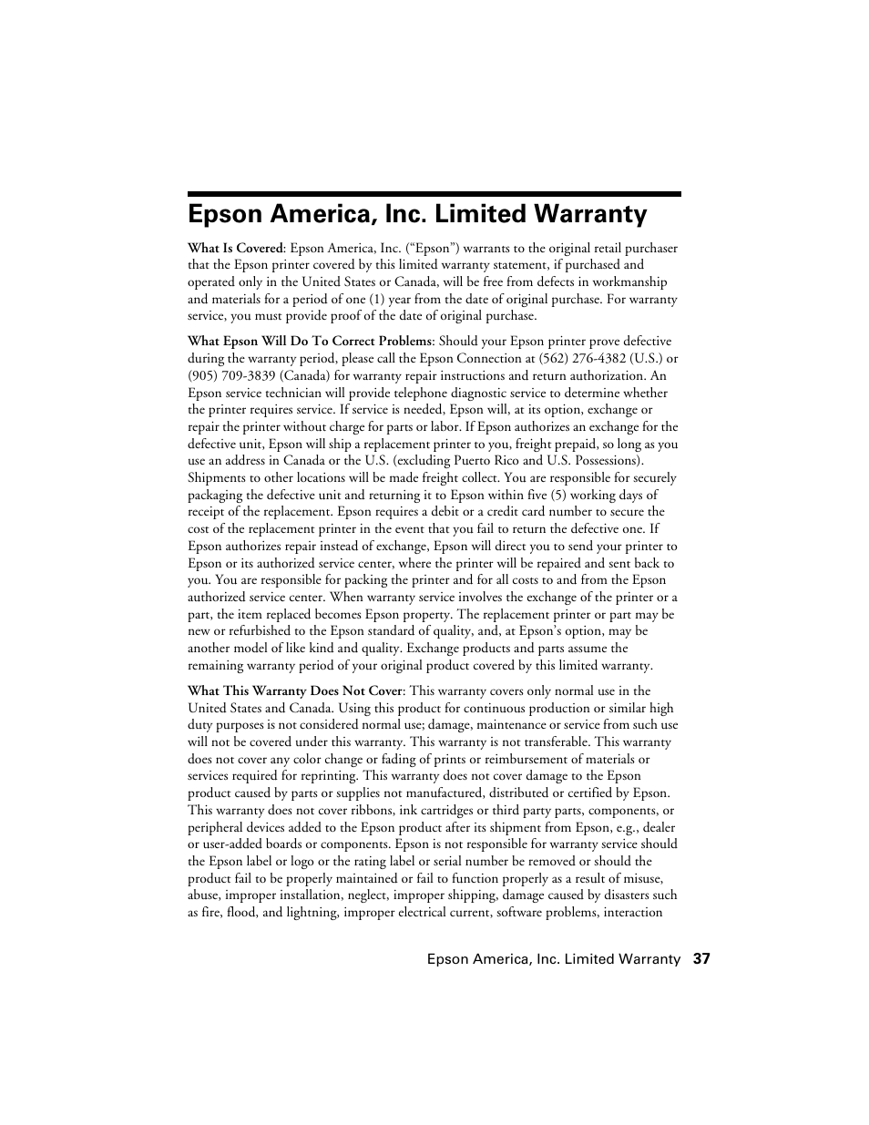 Epson america, inc. limited warranty | Epson NX100 User Manual | Page 37 / 40