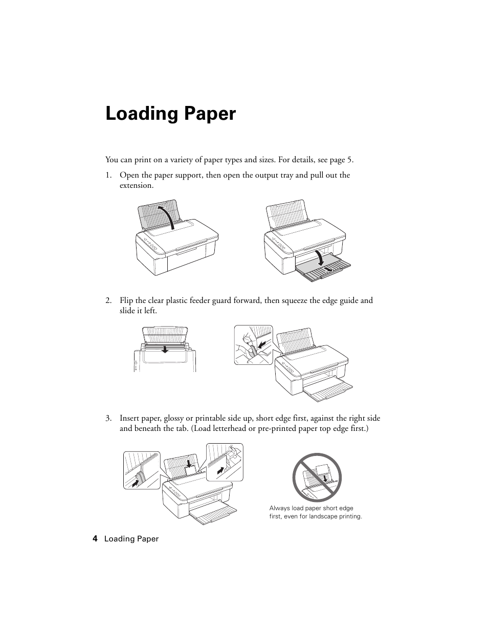 Loading paper | Epson NX100 User Manual | Page 4 / 40