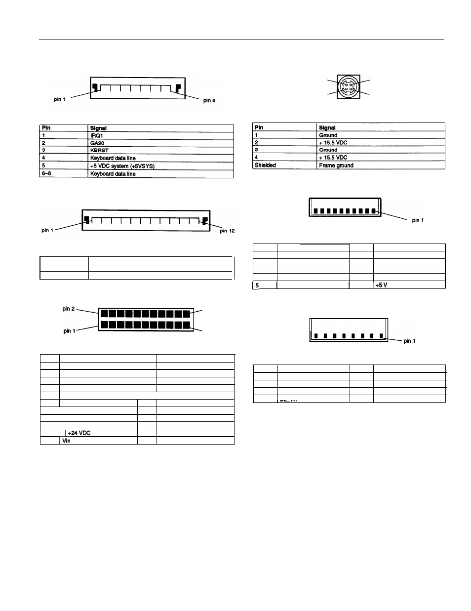 Internal keyboard connector (j14), Internal keyboard connector (jl5), Dc-dc power connector (j12) | Ac-dc power connector (jp1), Led connector (j5), Isuspend/resume connector (j4) | Epson 4SLC-25 User Manual | Page 5 / 7