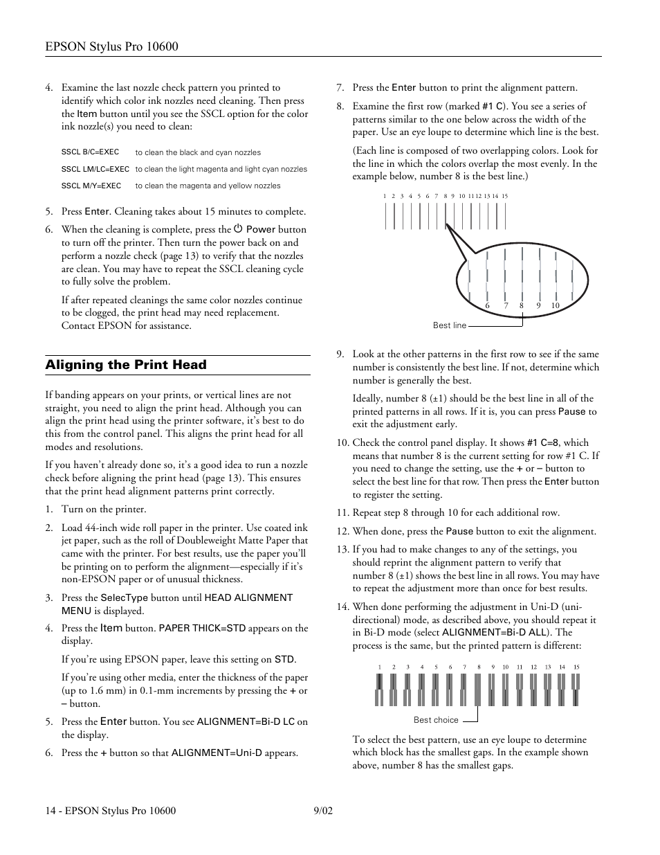 Aligning the print head | Epson Sylus Pro 10600 User Manual | Page 14 / 16