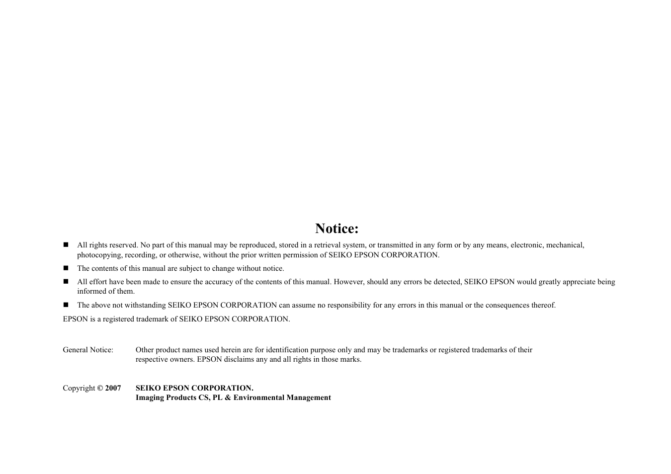 Notice | Epson Stylus CX7300 User Manual | Page 2 / 20