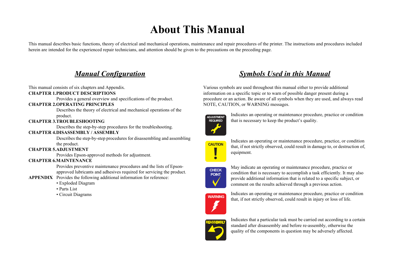 About this manual, Manual configuration, Symbols used in this manual | Epson Stylus CX7300 User Manual | Page 4 / 20