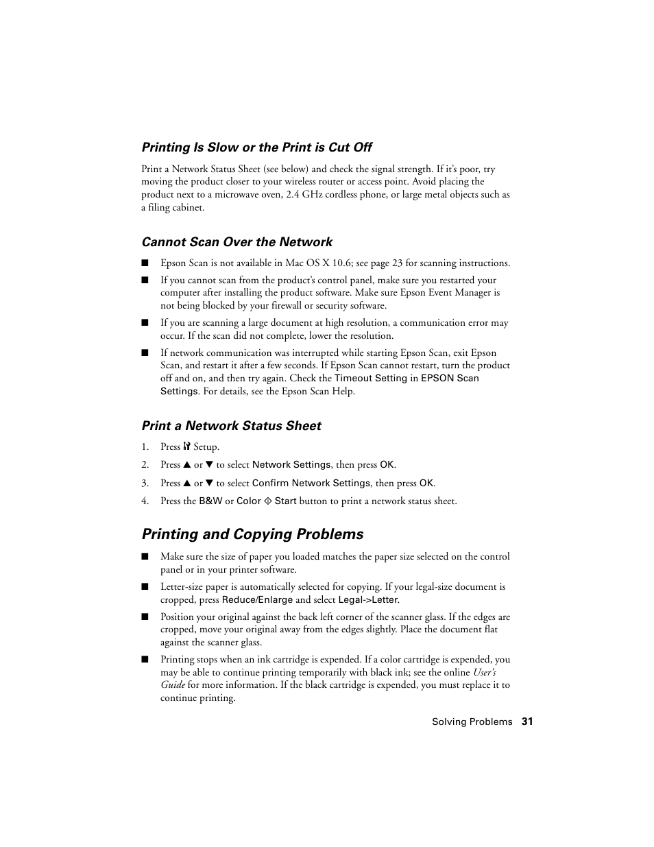 Printing and copying problems | Epson WorkForce 645 User Manual | Page 31 / 44