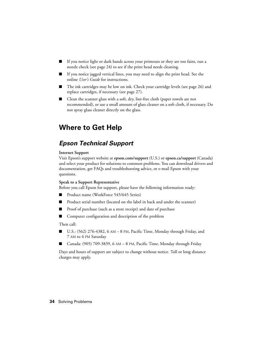 Where to get help, Epson technical support | Epson WorkForce 645 User Manual | Page 34 / 44